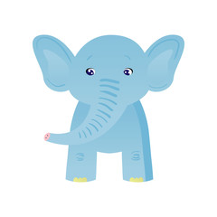Cute Baby Elephant, Front View, Light Blue Lovely Animal Character Vector Illustration