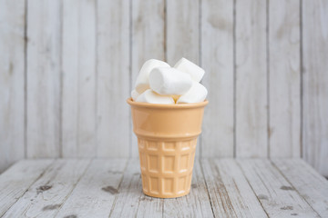 Fototapeta na wymiar Marshmallow Filled Ice Cream Cones