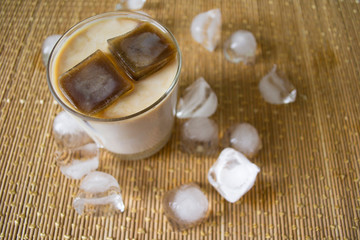 Fototapeta na wymiar a glass of milk with ice and coffee
