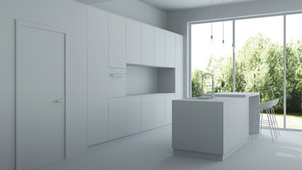 Modern house interior. Repairs. Gray interior.  3D rendering.