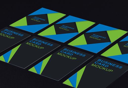 Eight Business Cards on a Dark Background Mockup
