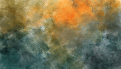 Dark blue and orange abstract watercolor background