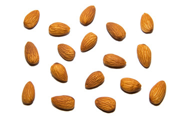 Close-up of almonds. On white background. Isolated.
