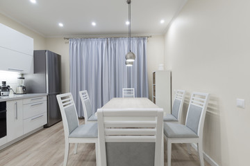 Interior. Kitchen modern, white, gray, beige color