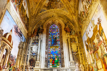 Fototapeta premium Mary Stained Glass Frescoes Santa Maria Novella Church Florence Italy