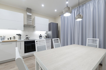 Interior. Kitchen modern, white, gray, beige color