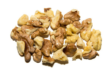 Close-up of walnut. The fruits of walnut. On white background. Isolated.
