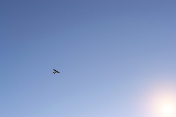 Light passenger plane lands at a private airport, Kronshtadt, St. Petersburg, Russia. Professional flights on airplanes. Industrial and civil air transportation by aircraft