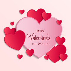 Obraz na płótnie Canvas Happy Valentine's Day greeting card with paper cut hearts. Vector