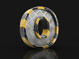 Yellow striped metallic font - letter O. Image with clipping path