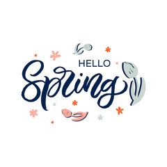 Hand drawn lettering card. The inscription: hello spring. Perfect design for greeting cards, posters, T-shirts, banners, print invitations.