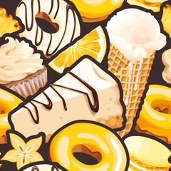 Seamless pattern with white and yellow sweets