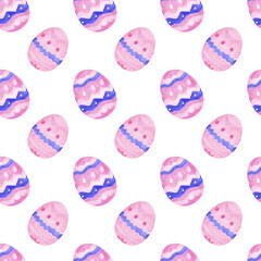 Pink blue purple watercolor eggs background Seamless pattern Wrapping paper design