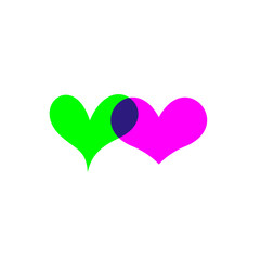 Hearts icon green and purple on white