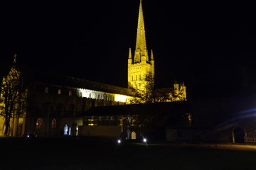 Norwich Cathedral at night