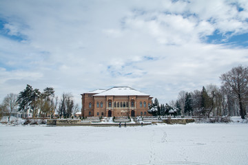 Fototapeta na wymiar Brancoveanu palace in the winter time , Romanian cultural palace 