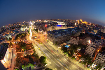Fototapeta na wymiar Bucharest University Square , cityscape , night time city skyline 