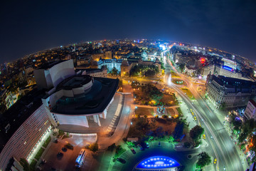 Bucharest University Square , cityscape , night time city skyline 