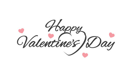 Happy Valentines Day banner with hearts and handwritten calligraphy isolated on white background