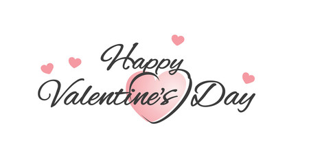 Happy Valentines Day typography banner with hearts and handwritten calligraphy isolated on white background