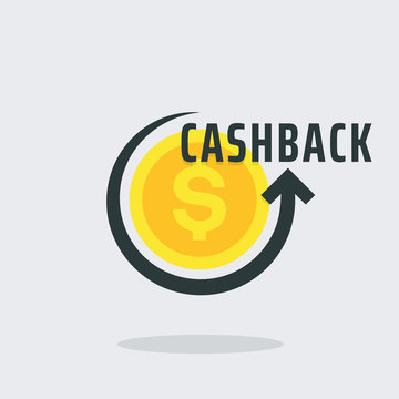Money Cashback Sign With Gold Dollar Coin And Arrow.
