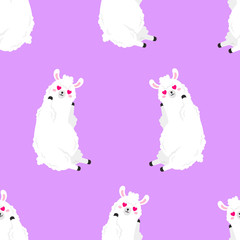 Funny cartoon pattern with cute llamas. Vector Doodle Illustration. Seamless wallpaper, background. Template for design, print, cards, textiles, wrappers