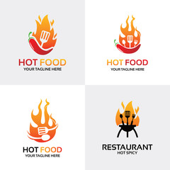 Hot Fire Food Logo Design Set Template Inspiration