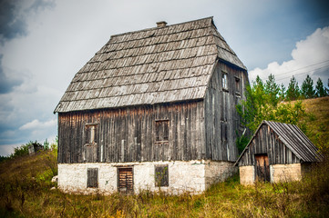 Traditional cottage in mountain village in a valley