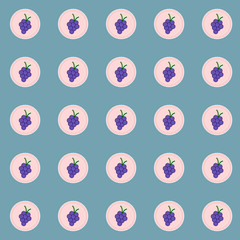 pattern with grapes and cherries on blue background