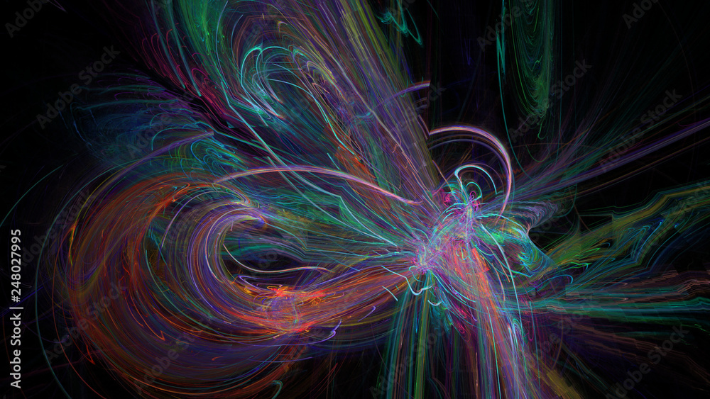 Fototapete fantasy chaotic colorful fractal pattern. abstract fractal shapes. 3d rendering illustration backgro