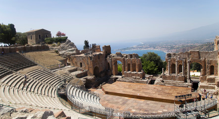 Greek theater in Taormina - obrazy, fototapety, plakaty