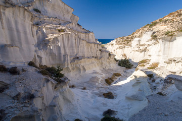 Sarakiniko white marble beach , Mediterranean island in Greece