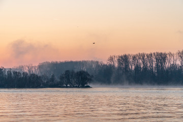 Obraz na płótnie Canvas Sunrise in Wiesbaden at the Rhein river.