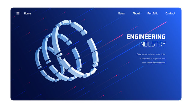 Engineering industry 3d mechanism, futuristic technology conception, isometric vector illustration background 