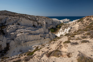 Sarakiniko white marble beach in Milos , travel to Greece 