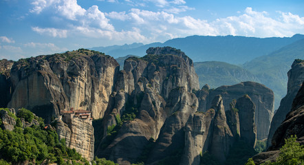 Naklejka premium Aerial Landscape of Meteora at sunset in Greece 