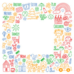 Household, family. Vector pattern. Parents with little children
