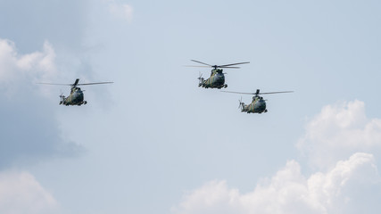 Fototapeta na wymiar Romanian Air Force IAR-330M Puma helicopter, military air force 