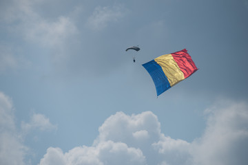 Romanian parachuter with Romanian flag  