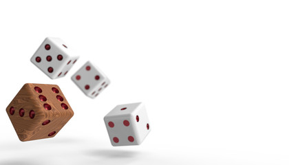 Casino Dice Group in flight and isolated on white background