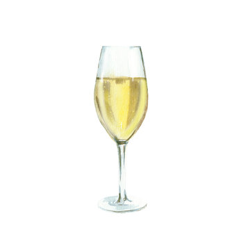 champagne glass watercolor illustration, isolated on white background