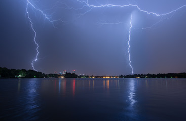 Lightning storm over Bucharest city , Romania 