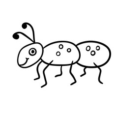 Cute cartoon doodle linear ant isolated on white background. Vector illustration. 
