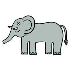 Cartoon doodle linear elephant isolated on white background. Vector illustration.