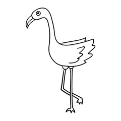 Cartoon doodle pink flamingo isolated on white background. Vector illustration.