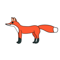 Cartoon doodle linear fox isolated on white background. Vector illustration.