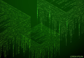 Abstract texture with the encoding symbols of the numbers 1 and 0, placed on the sides of the cube.