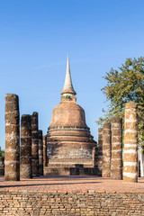 stupa and pillars in the Historical Park of Sukhothai, Thailand, Asia