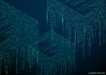 Abstract texture with the encoding symbols of the numbers 1 and 0, placed on the sides of the cube.