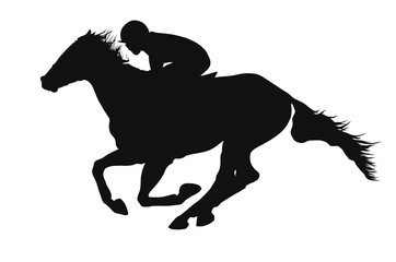 Vector silhouette of a jockey and horse.